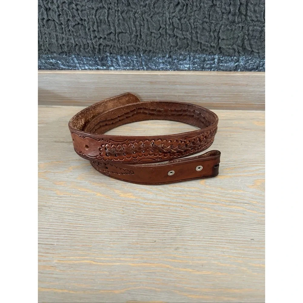 New Vintage Genuine Leather Hand Tooled‎ Braided Western Belt sz 32